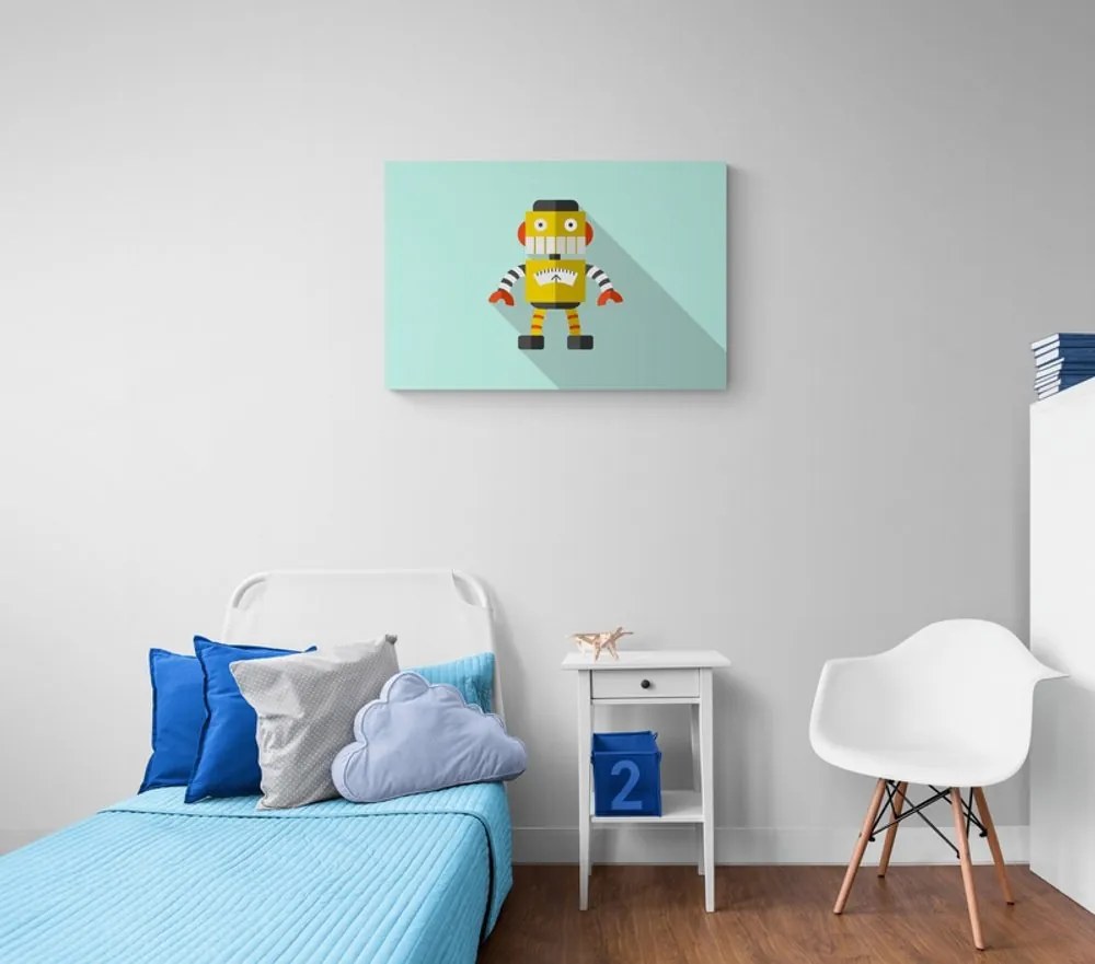 Obraz žltý robot na modrom pozadí - 120x80