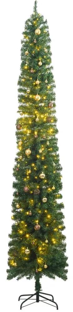 Úzky vianočný stromček 300 LED, s guľami 300 cm 3210217