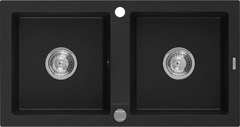 Mexen Mario Granitový drez 2-komorový 820 x 436 mm, čierny, sifón chróm - 6504822000-77
