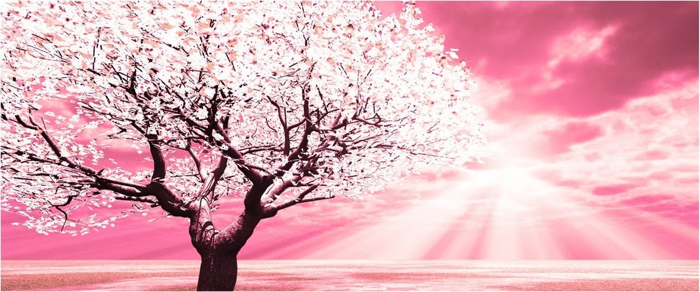 Ružový obraz stromu (120x50 cm)