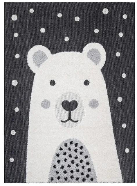 Detský koberec KAYRA POLAR medvedík,  sivý / biely