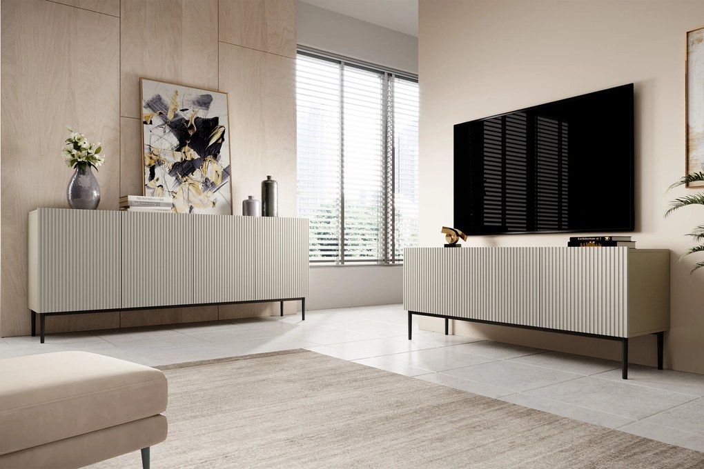 TV stolík Nicole 150 cm - kašmírová / čierne nožičky
