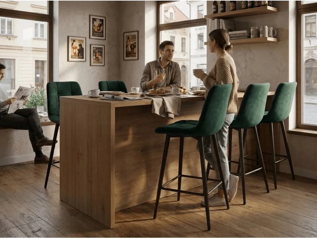 Barová stolička CHIC VELVET s čiernymi nohami, tmavozelená