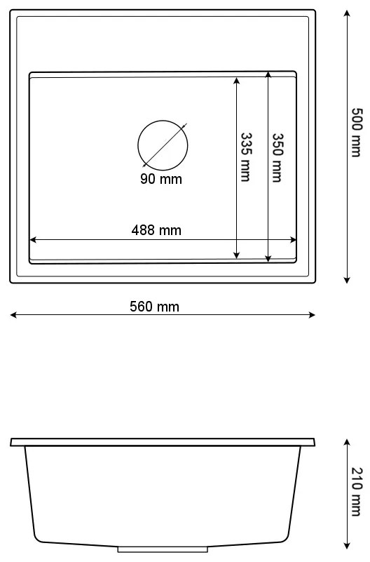 Gamma Modern 5055, 1-komorový granitový drez 560x500x210 mm, čierna so zlatými bodmi, GMA-ZM-55-GD