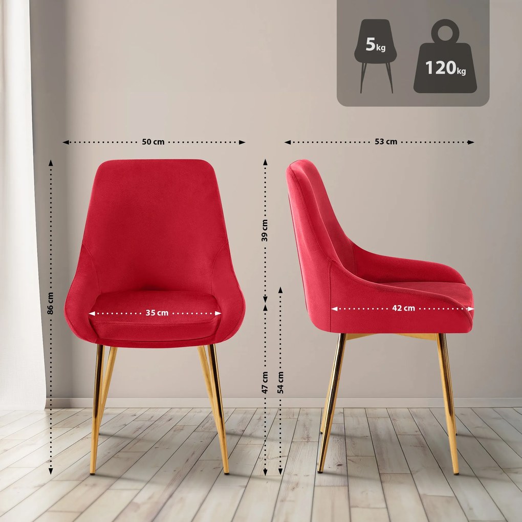 Sada 2 ks jedálenskej stoličky Elmira zamat - červená
