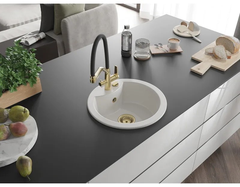Mexen Diego, 1-komorový granitový drez 488x488x167 mm a drezová batéria Duo, biela, 6512-20-671701-57-G