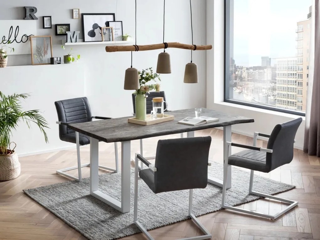 furniture-nabytek.cz - Masivní jídelní stůl Bullwer z akácie a kovu, šedo-bílý, lakovaný – 230×100 cm