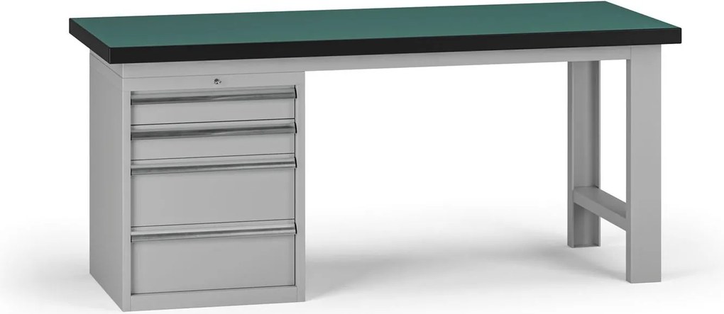 Pracovný stôl do dielne G8, 1800 x 750 x 800 mm, 1x kontejner, 4 zásuvky, sivá