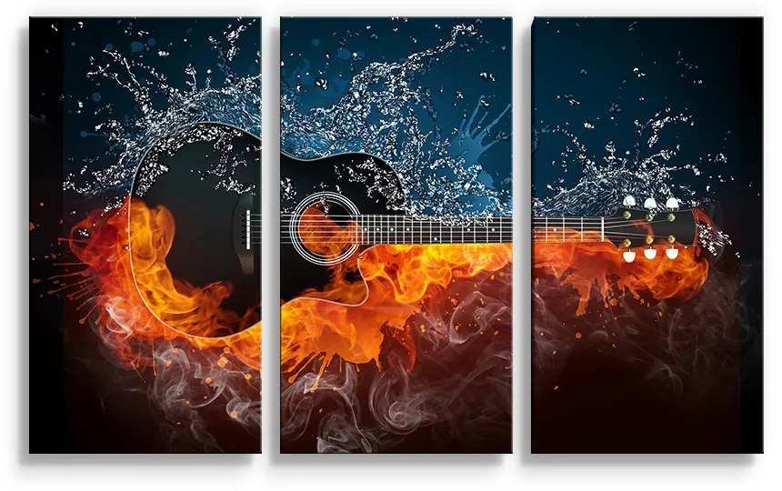 Sablio Obraz - 3-dílný Ohnivá gitara - 120x80 cm
