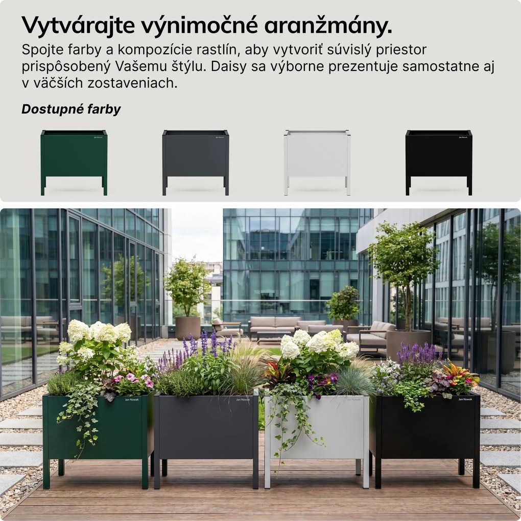 Malý kovový kvetináčový kryt antracitový, 400x350x250 mm: DAISY