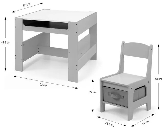 Detský stôl Sven sivý s dvomi stoličkami