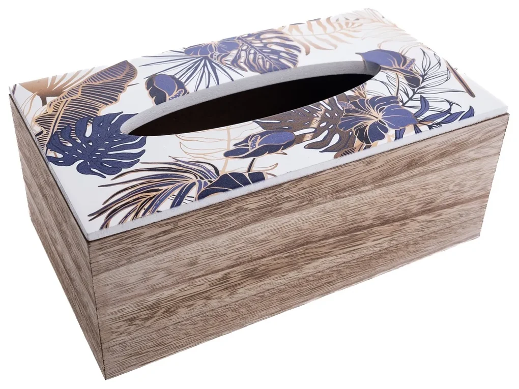 Drevená krabička na vreckovky Tropical blue, 24 x 9,5 x 13,5 cm