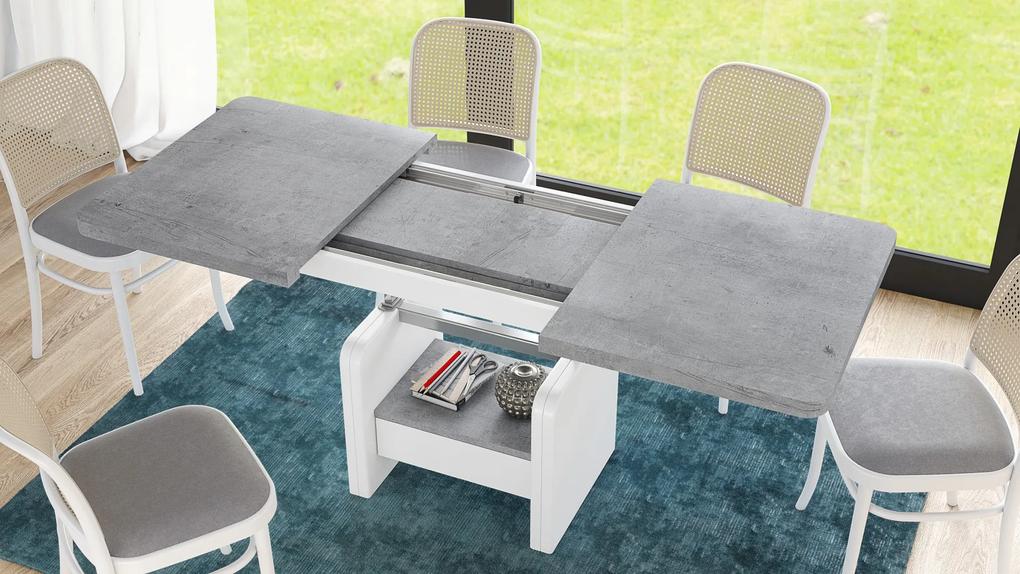 Konferenčný stolík LEXUS, rozkladací, s funkciou zdvíhania dosky, betón / biely mat