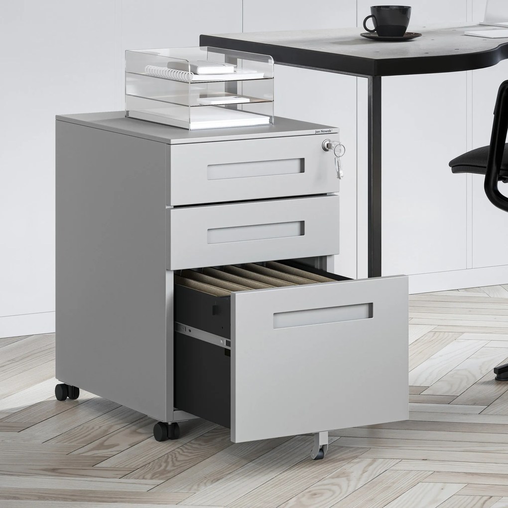 Kovový kontajner pod stôl KATE 390 x 600 x 500 mm, sivý