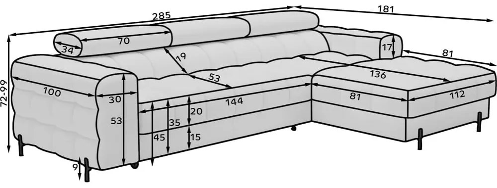 Béžová zamatová rozkladacia/s úložným priestorom rohová pohovka (ľavý roh/s leňoškou) Felro – ELTAP