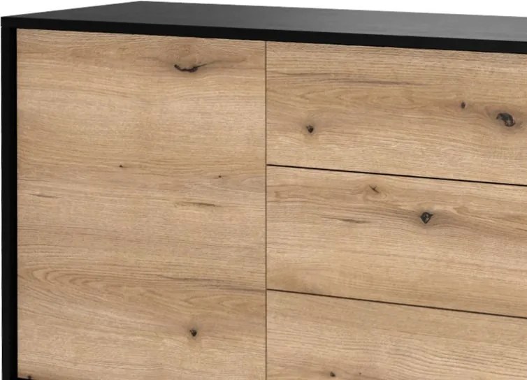 Široká komoda so zásuvkami Diamond, čierna/dub