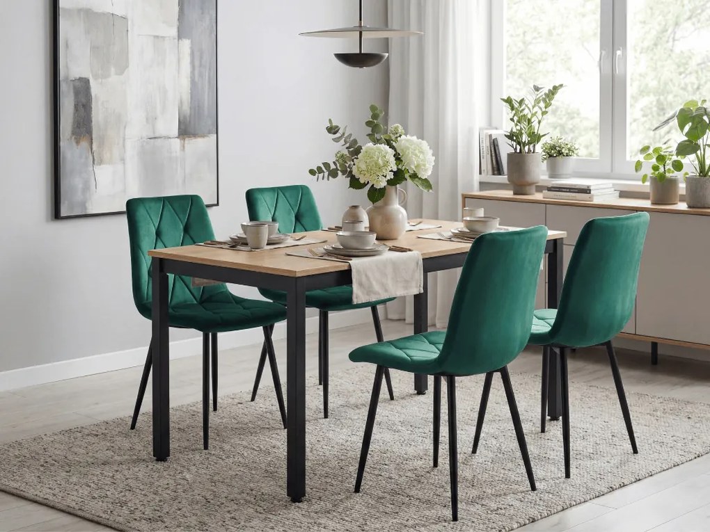 AKCIA Tmavozelená zamatová jedálenská stolička LIBRA s čiernymi nohami II. akosť