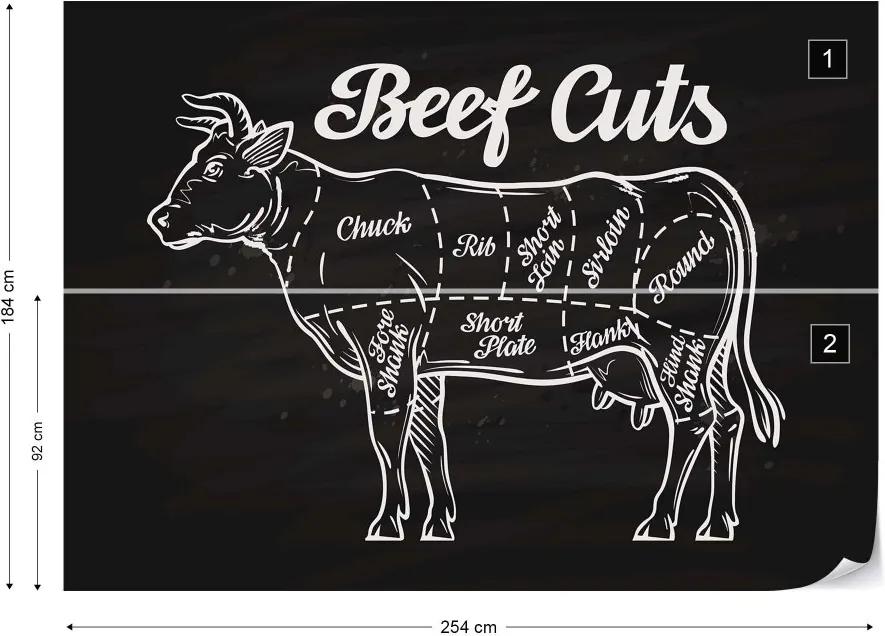 Fototapeta GLIX - Retro Poster "Beef Cuts" + lepidlo ZADARMO Vliesová tapeta  - 254x184 cm
