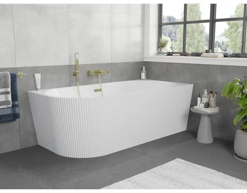 Mexen Silo, rohová voľne stojaca ryhovaná vaňa, pravá, 170 x 80 cm, biela lesklá, zlatý lesklý prepad, 52891708000P-50