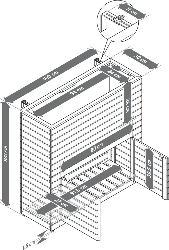 Oddeľovacia stena s kvetináčmi »Tinus« s odkladacím priestorom