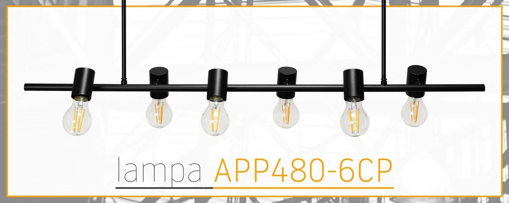 Toolight - Kovová industriálna stropná lampa 6xE27 APP480-6CP, čierna, OSW-00906