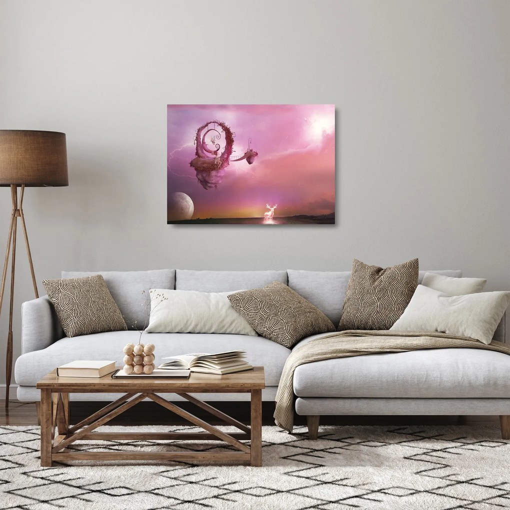 Sklenený obraz - Víla na plávajúcom ostrove (70x50 cm)
