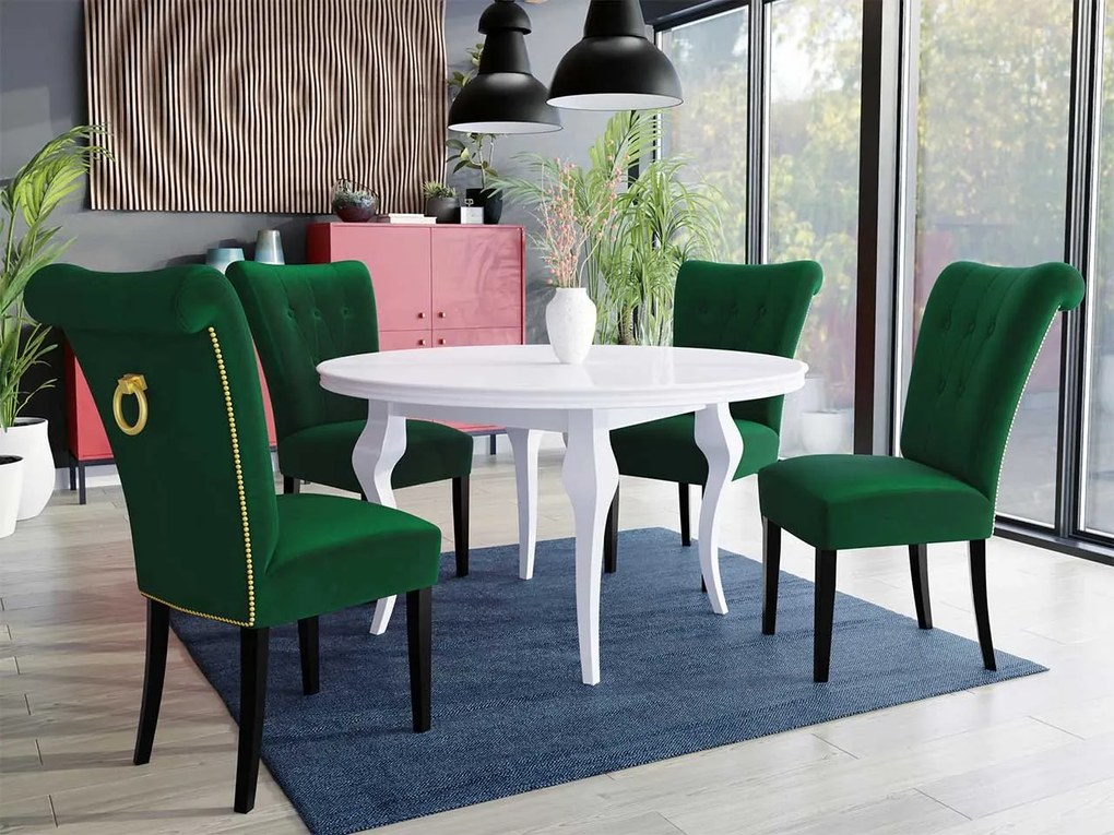 Stôl Julia FI 100 so 4 stoličkami ST65, Farby: čierny, Farby:: biely lesk, Potah: Magic Velvet 2225
