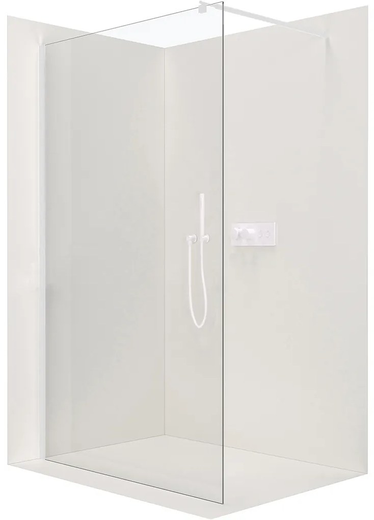 Cerano Onyx, sprchová zástena Walk-in, guľatá vzpera - biela matná, transparentné sklo - 80x200 cm, CER-CER-482962