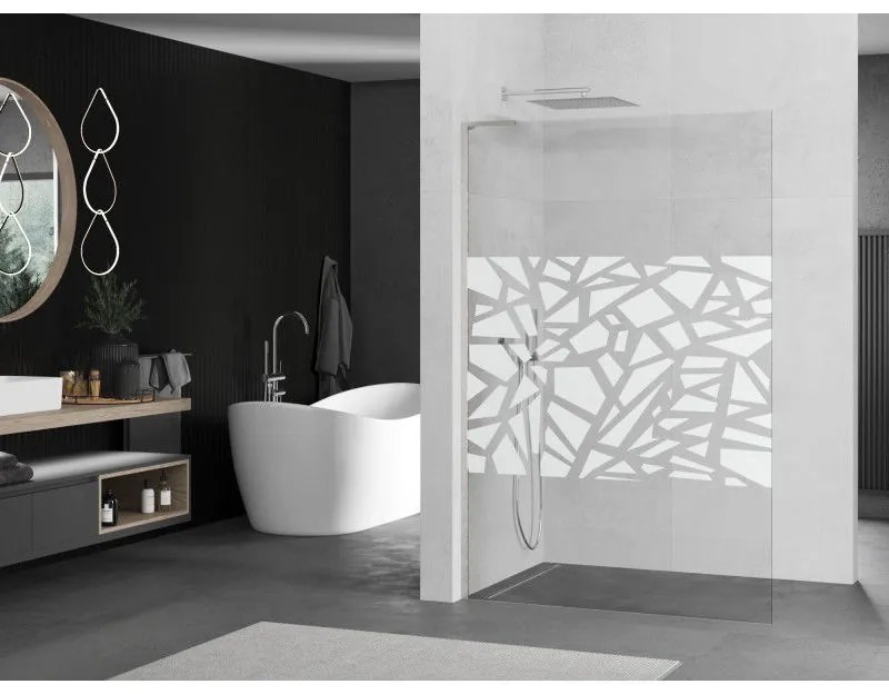 Mexen Kioto L, sprchová zástena Walk-In 70 x 200 cm, 8mm číre sklo biely vzor, brúsená oceľ profil, 800-070-103-97-85