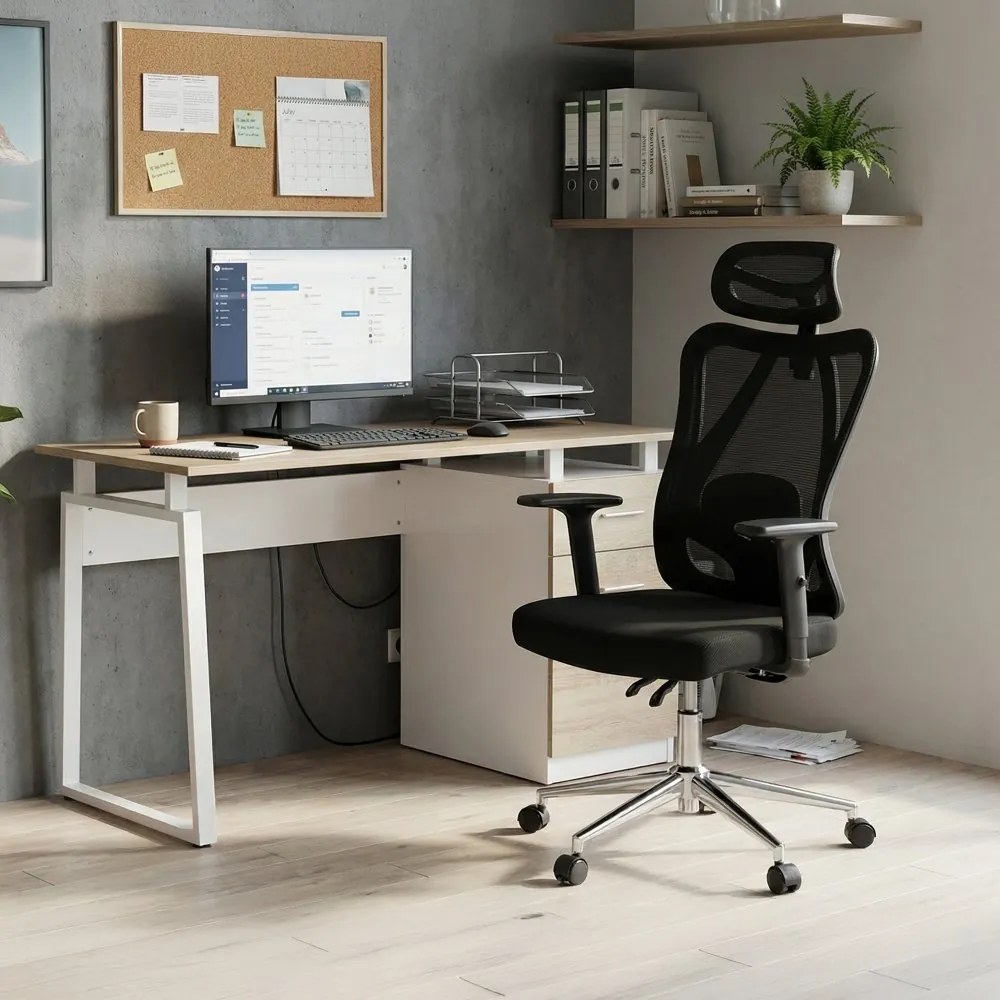 Kancelárska ergonomická stolička LUMOS — sieť / látka, čierna