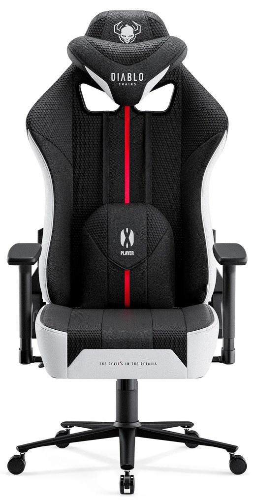 Herné kreslo s látkovým poťahom, veľkosť Normal Size, bielo-čierne: Diablo X-Player 2.0