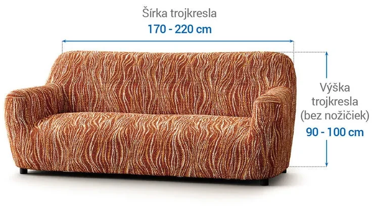 Bielastické poťahy UNIVERSO NOVÉ žíhané tehlové trojkreslo (š. 170 - 220 cm)