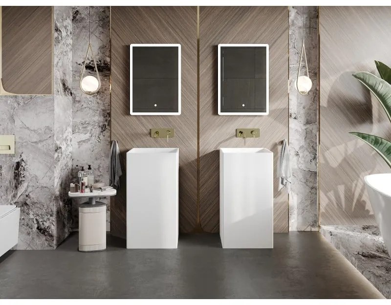 Mexen Xola-2, voľnestojace umývadlo z konglomerátu 45x45x85 cm, biela matná, 26594500