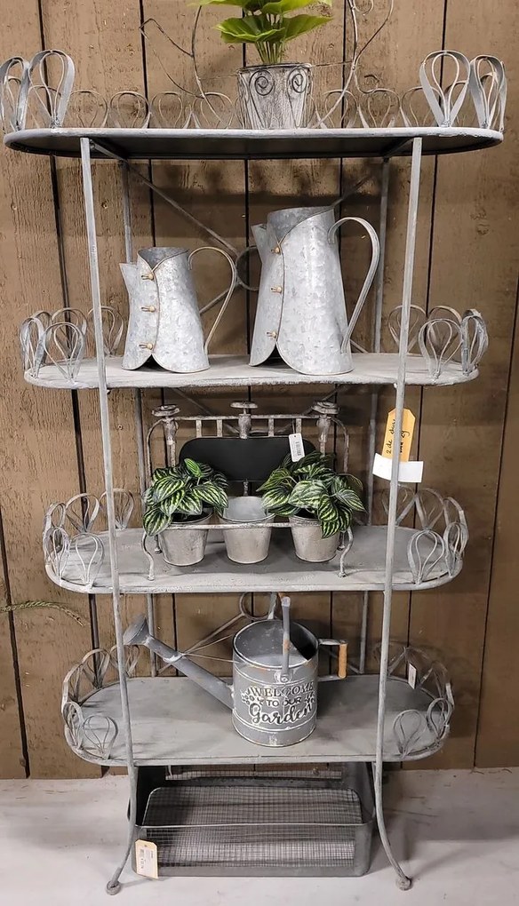 Sivý kovový retro stojan na kvety Storage rack - 91*36*168 cm
