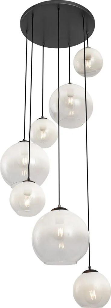 Moderné závesné svietidlo čierne s bielym sklom okrúhle 7-svetiel - Misty