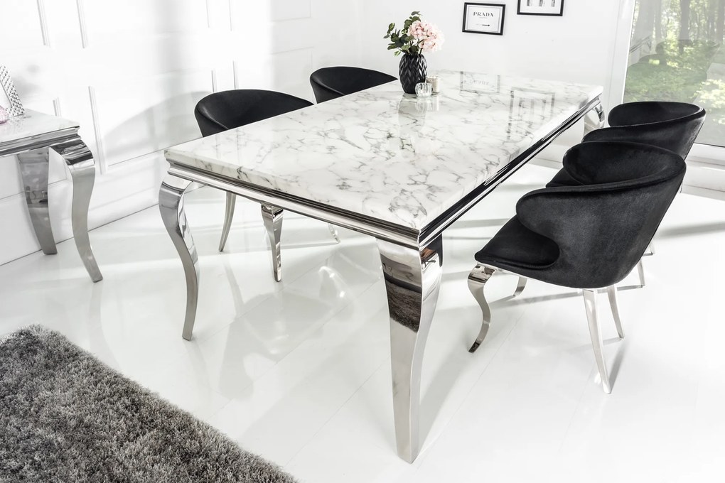 Bighome - Jedálenský stôl BARROCK 200x100 cm - strieborná, mramor