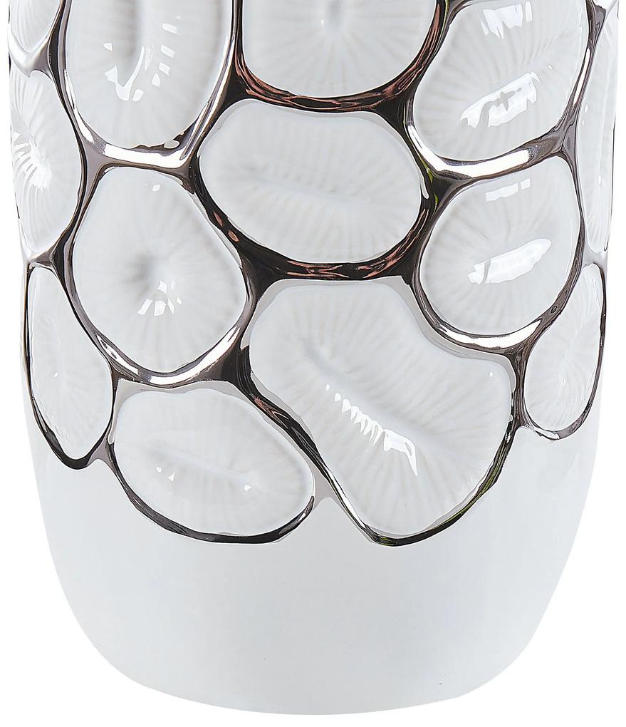 Kamenina Dekoratívna váza 34 Biela Strieborná CENABUM Beliani