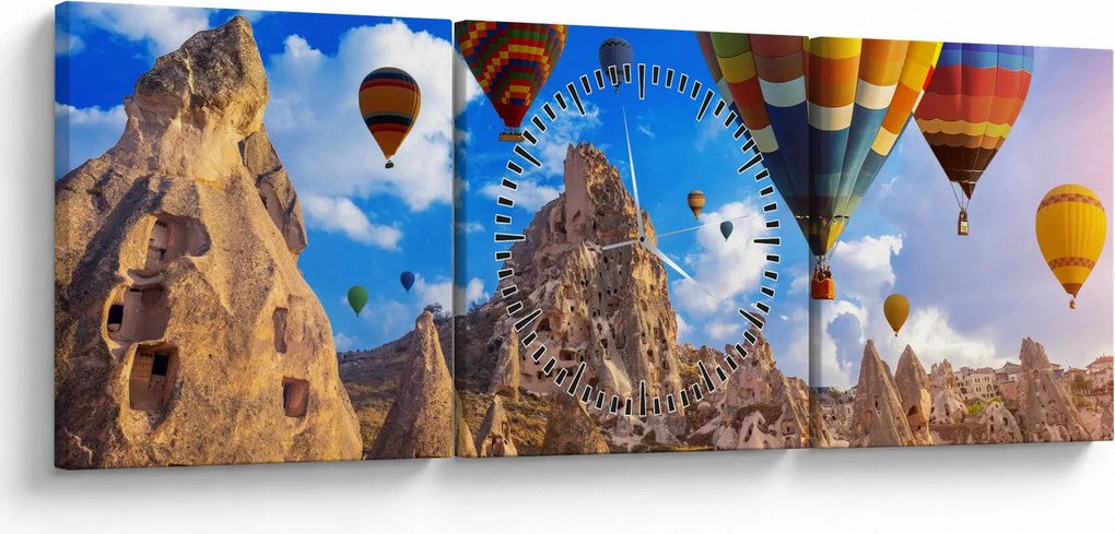 Obraz - Teplovzdušné balóny, Cappadocia, Turkey. (s hodinami) (90x30 cm)