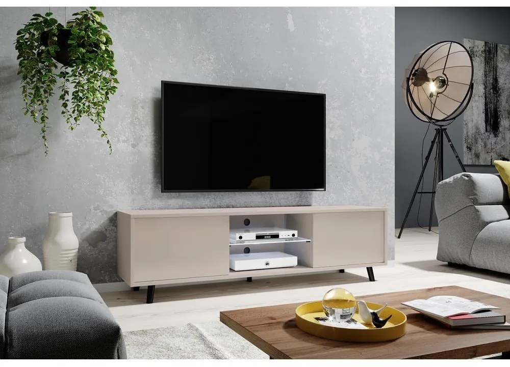 TV skrinka/stolík Leiros (s osvetlením) (sivobéžová + čierna). Akcia -20%. Vlastná spoľahlivá doprava až k Vám domov. 1099422
