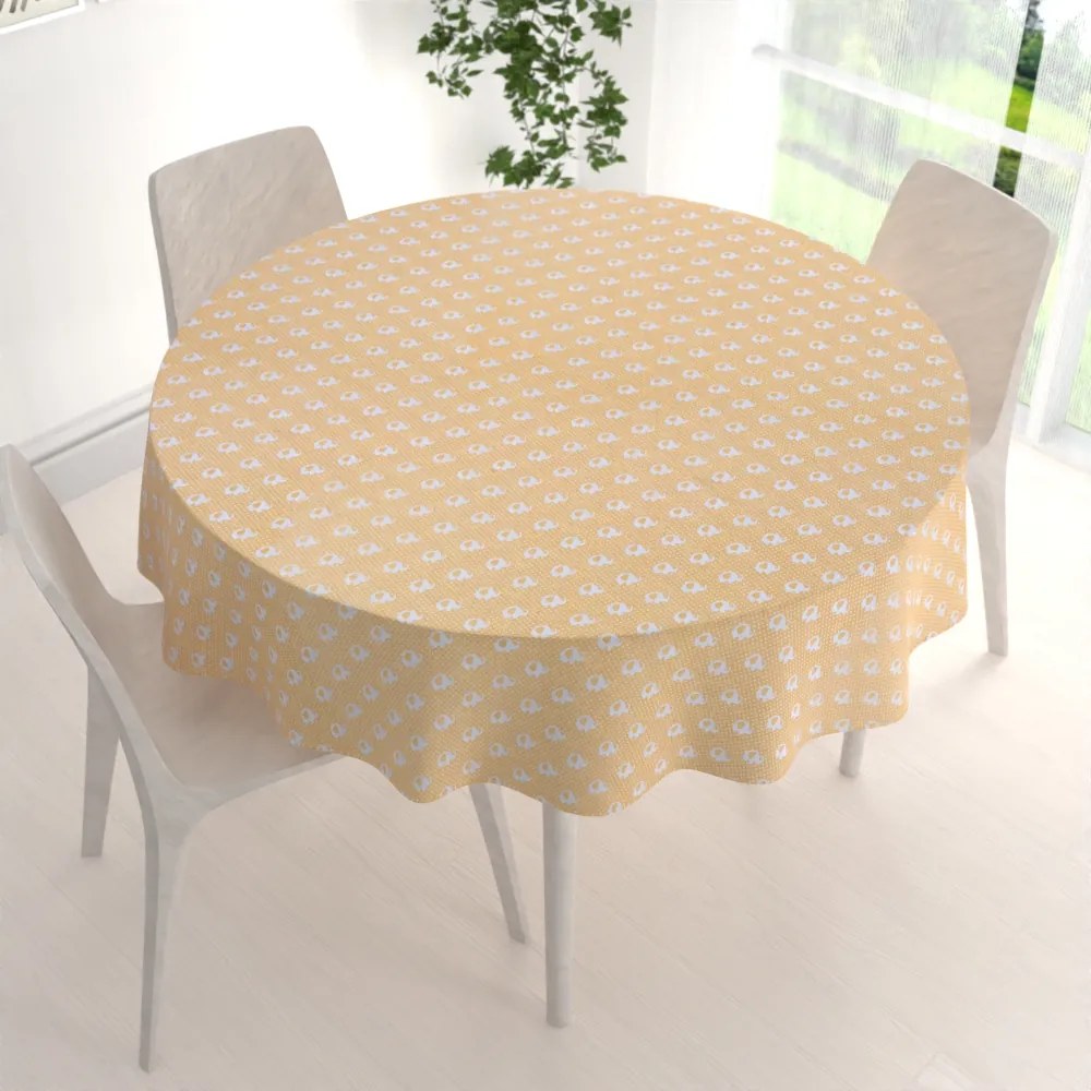 Biante Detský bavlnený okrúhly obrus Sandra SA-305 Sloníky a bodky na žltom Ø 120 cm