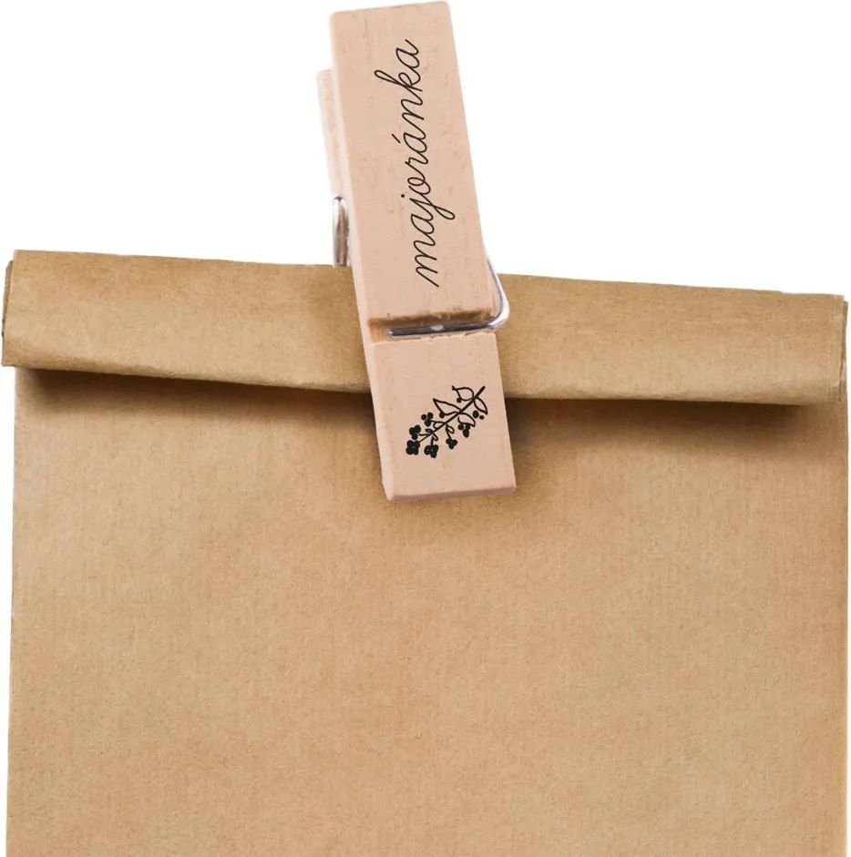 Štipce drevené 7 cm na korenie s popisom, sada 12 ks