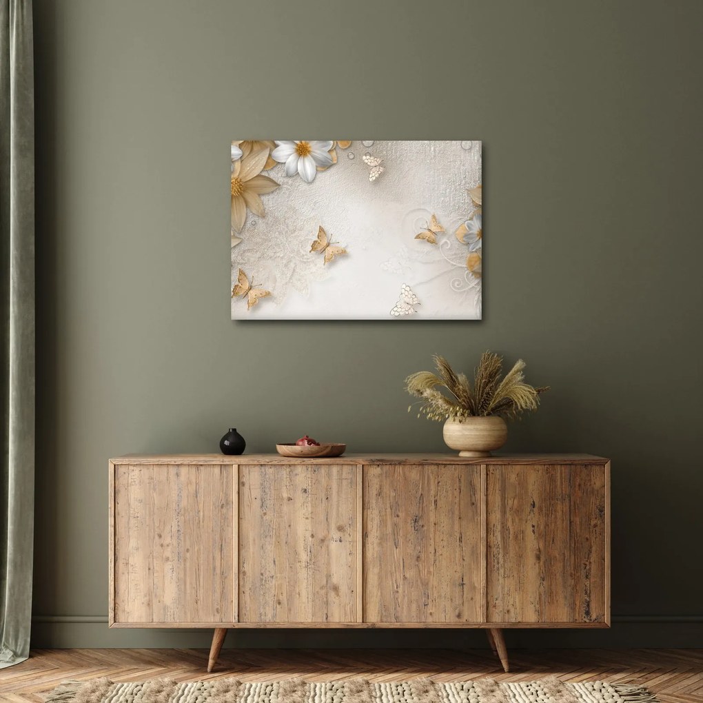 Obraz - Kvety s motýlikmi (70x50 cm)