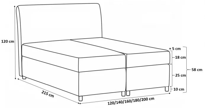 Vysoká čalúnená posteľ boxspring Luca hnedá 180 + topper zdarma