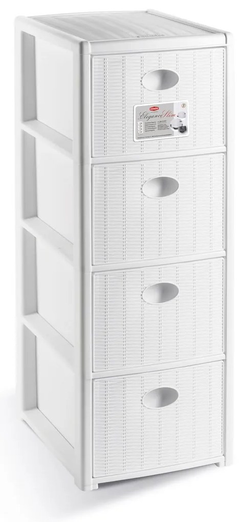 STEFANPLAST Úložný plastový regál Elegance Slim, 4 zásuvky, biely