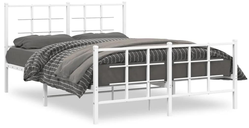Kovový rám postele s čelom a podnožkou biely 135x190 cm 355627