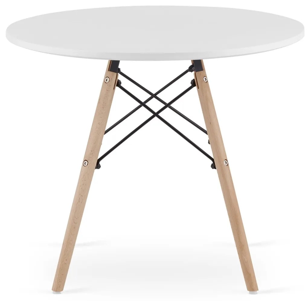 LEOBERT Moderný škandinávsky konferenčný stolík, biela okrúhla doska, 60 cm
