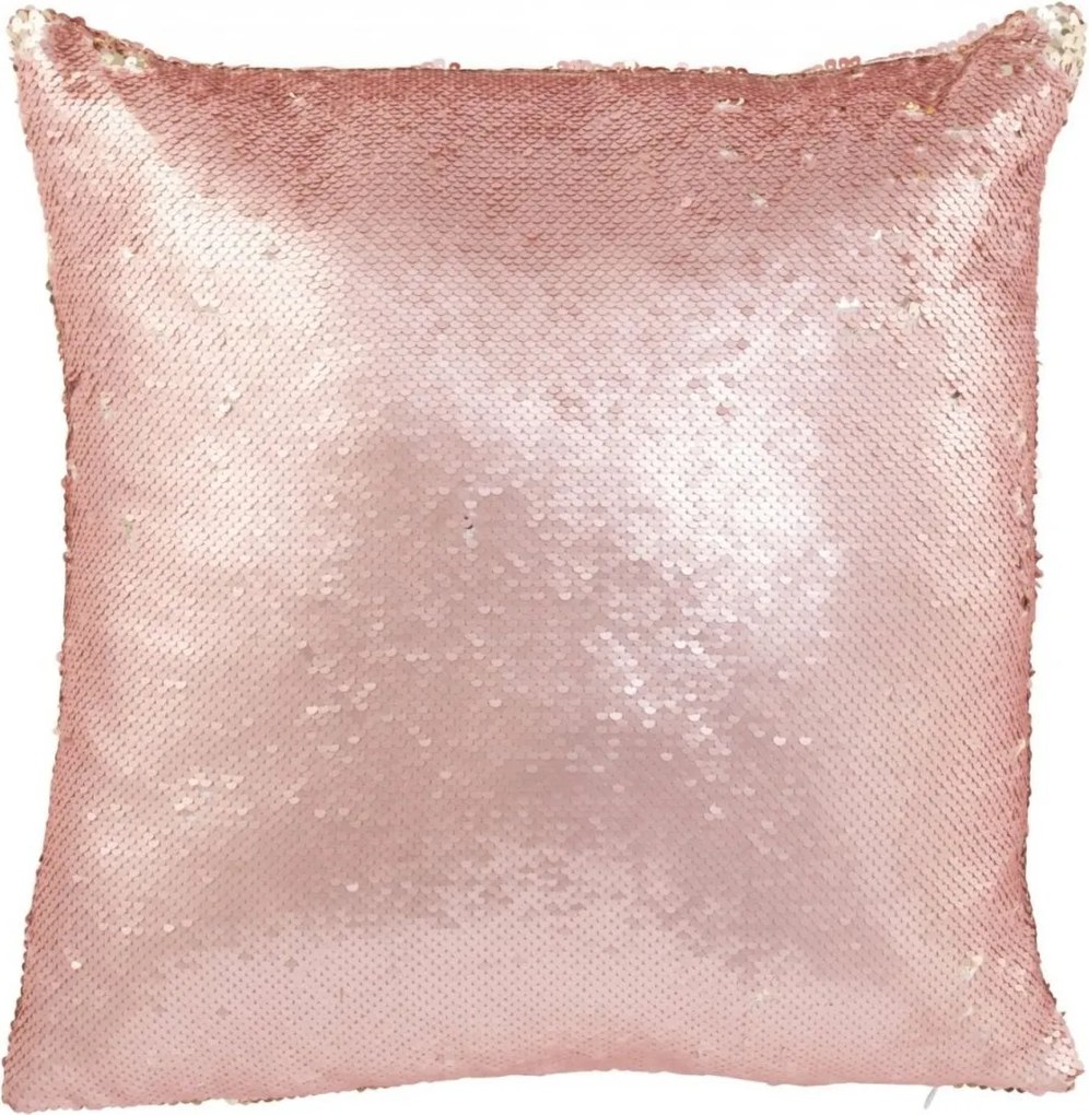 Obojstranný vankúš s flitrami ružovo-šampanský – 45*45*15 cm