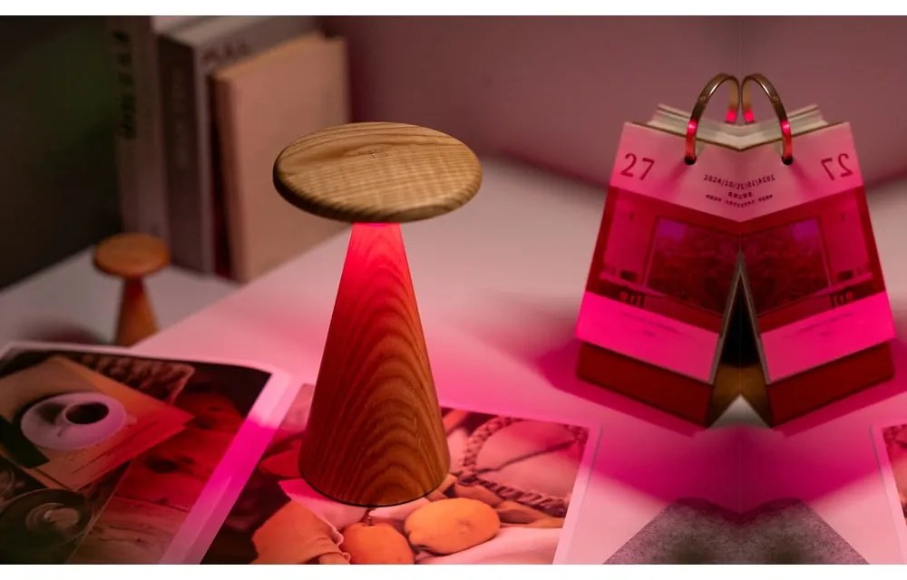 LED stolová lampa v prírodnej farbe s dreveným tienidlom (výška 21 cm) Sylva – Gingko