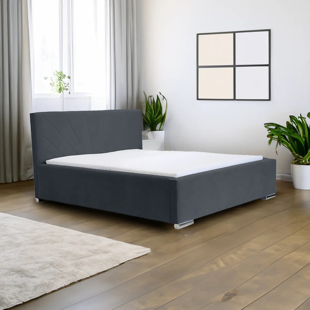 Čalúnená posteľ s úložným priestorom a matracom LEKS Sivá 160 x 200 cm