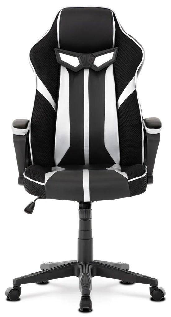 Autronic - Herné kreslo, poťah čierná, strieborná ekokoža a čierna látka MESH, HM - KA-Y341 SIL